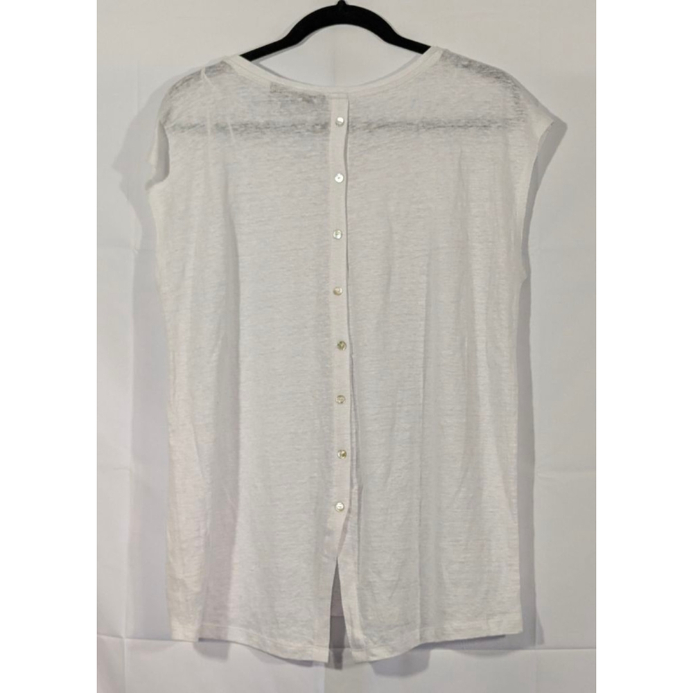 Tahari L Off White Lightweight Knit Blouse Cap Sleeve Button Back Top - Picture 2 of 3